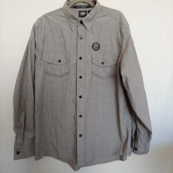 Harley-Davidson | Shirts | Harley Davidson Mens Button Pinstripe Grey Shirt  With Skull Graphic On Back Xl | Poshmark